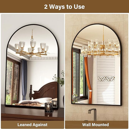 XRAMFY 20"x30" Black Arched Bathroom Mirror - Wall Mirror for Bathroom, Metal Frame Vanity Mirror, Dresser Mirror, Arch Decorative Mirrors for Living Room, Bedroom, Entryway, Mantle