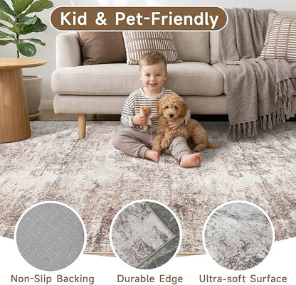 2x6 Runner Rug Abstract Washable: Non-Slip Hallway Runner Rug Vintage Low-Pile Kitchen Carpet Runner for Bedroom Entryway - Soft Accent Floor Mat for Modern Farmhouse Home Decor(2x6 Beige-Brick)