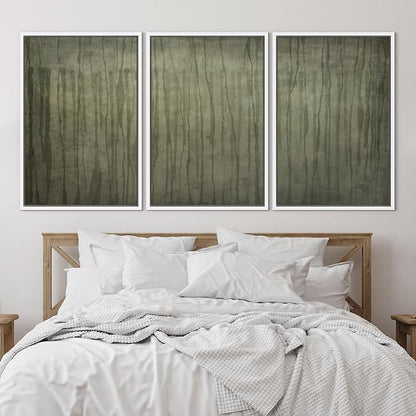 SIGNLEADER Framed Canvas Print Wall Art Set Olive Green Abstract Line Minimalist Earthy Illustrations Minimal Decorative Bohemian Nordic for Living Room, Bedroom, Office - 24"x36"x3 WHITE