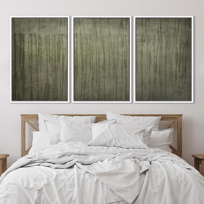 SIGNLEADER Framed Canvas Print Wall Art Set Olive Green Abstract Line Minimalist Earthy Illustrations Minimal Decorative Bohemian Nordic for Living Room, Bedroom, Office - 16"x24"x3 WHITE