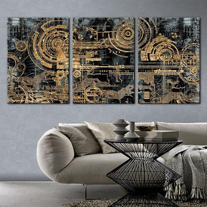Pacimo 3 Pieces Abstract Canvas Wall Decor Electronic PC Motherboard Circuit Collage Abstract Technology Digital Art Modern Artwork Alternative Urban Shapes Framed Wall Art - 20"x28"x3 Panels