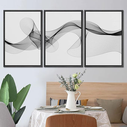 SIGNLEADER Framed Canvas Print Wall Art Curly Black Smoke Ribbons Geometric Shapes Digital Art Modern Art Minimalist Relax/Calm Multicolor Dark for Living Room, Bedroom, Office - 16"x24"x3 BLACK
