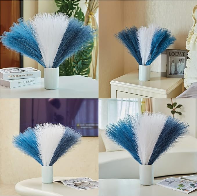 Faux Pampas Grass, 18"/45cm Artificial Pampas Grass Fluffy 6 Stem pompous Grass Flower Arrangement for Boho Home Wedding Decoration