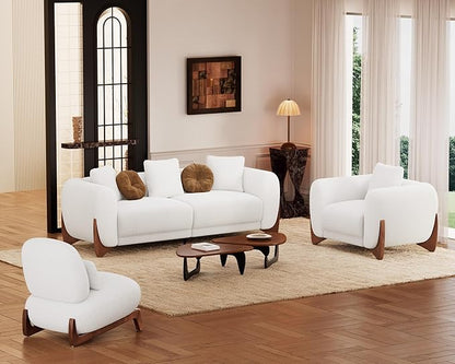 Morden Fort Modern Cloud Couch - 3 Seater Sherpa Boucle Sofa with Wood Legs, Ultra-Thick High Resilience Cushion with 3 Matching Pillows Upholstered Comfy Couch Sofa for Living Room - Off White 87''
