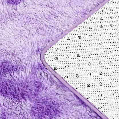 Deerhoo Large Shag Area Rugs 6 x 9, Tie-Dyed Plush Fuzzy Rugs for Living Room, Ultra Soft Fluffy Furry Rug for Bedroom, Indoor Carpet Nursery Rugs for Kids Room Home Decor, Purple