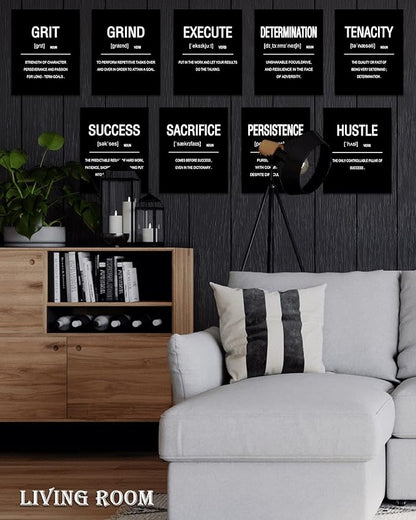 Drsoum Framed Inspirational Office Wall Art Motivational Wall Decor Quotes Encouraging Canvas Posters for Living Room Bedroom Sayings 8” x10” x9 PCS FRAMED