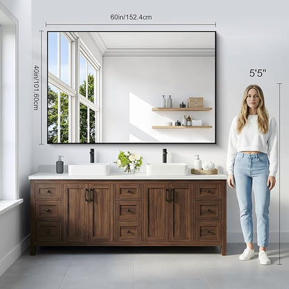 DESBING Black Bathroom Mirror for Wall, 60x40 Inch Rectangle Mirrors with Metal Frame, Modern Vanity Wall Mirror Decor for Entryway Hangs, Bathroom Living Room Horizontal or Vertical