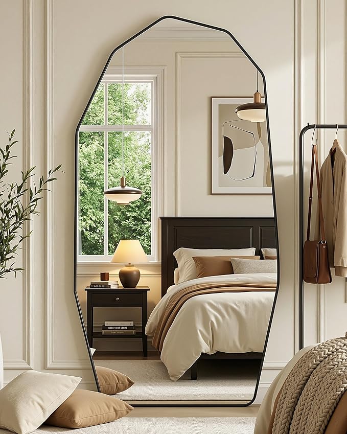 Antok Full Length Mirror, 76"x34" Floor Mirror, Free Standing Wall Mounted or Leaning Full Body Mirror with Aluminum Alloy Frame, Diamond Irregular for Bedroom Entryway Cloakroom, Black