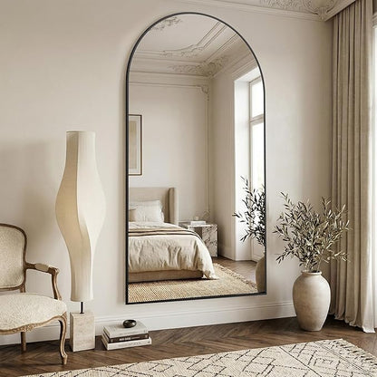 Suidia 86"x46" Arched Full Length Mirror with Stand, Full Body Mirror with Aluminum Frame, Freestanding/Leaning/Wall-Mounted, Floor Mirrors for Bedroom, Living Room, Entryway, Dressing Room, Black