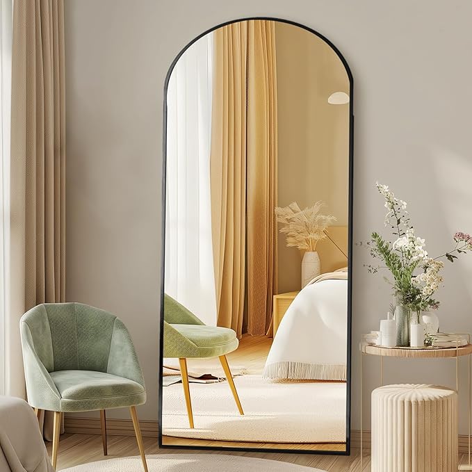 DUMOS Arched Full Length Mirror, 56"x21" Full Body Floor Standing Mirror with Aluminum Frame and Shatter Proorf Nano Glass, Modern Wall Hanging Leaning for Living Room, Home Decor, Black