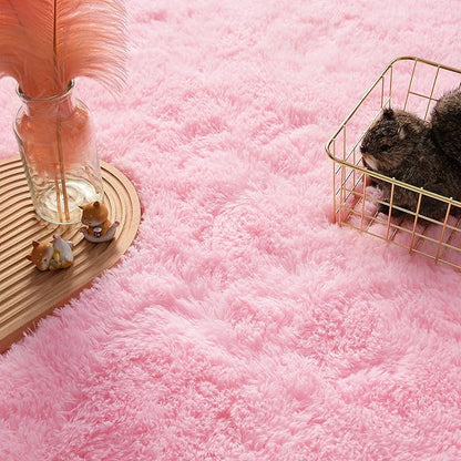 Andecor Soft Fluffy Bedroom Rugs, 4 x 6 Feet Indoor Shaggy Plush Area Rug for Boys Girls Kids Baby College Dorm Living Room Home Decor Floor Carpet, Pink