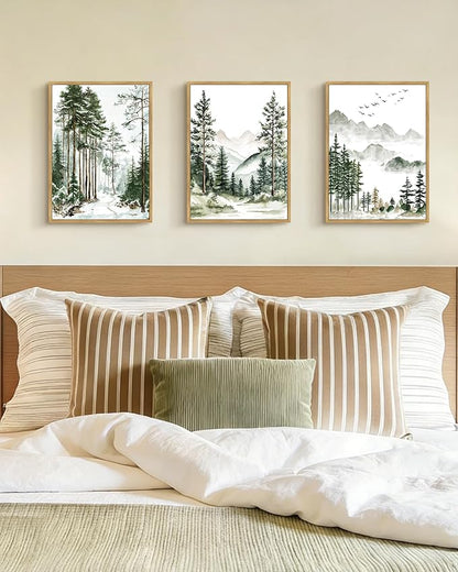 Drsoum Green Tree Forest Mountain Framed Wall Art Nature Landscape Prints Morden Wilderness Artwork Hallway Bedroom Ready to Hang 11x14in Natural Framed