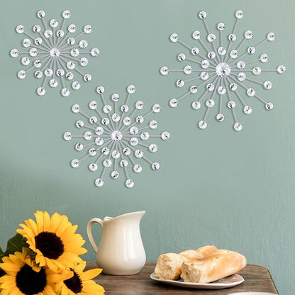 Barydat 6 Pcs Metal Starburst Wall Decor Bling Crystal Wall Art Rhinestone Sunburst Home Decoration No Punch Starburst Hanging Diamond Accents for Living Room Bedroom(25cm, 20cm, 15cm,Silver)