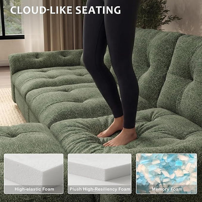 Oversized Modular Sectional Sofa with Storage, Modern Deep Seat Cloud Couch for Living Room, L-Shaped Large Sectional Couch, Only Single Seat, Green