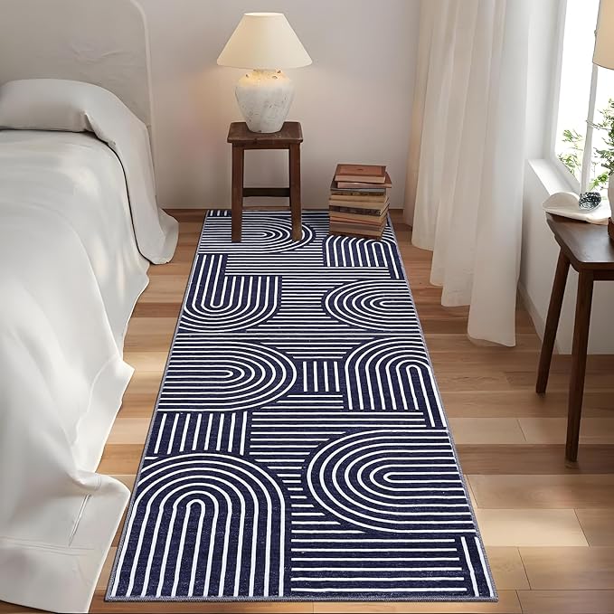 ROYHOME Modern Rug 2x6 Runners for Hallways, Abstract Kitchen Runner Rugs Non Slip Bath, Rainbow Washable Runner Rug for Bedroom, Soft Long Rugs for Entryway Bathroom Laundry Dorm, Blue