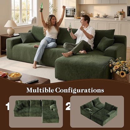 Homkdom L-Shaped Cloud Boneless Couch with Deep Seat, Modular Sectional Sofa with Oversized Chaise, 6 Layouts Combination for Living Room, Apartment, No Assembly (Green, Right Facing Chaise)