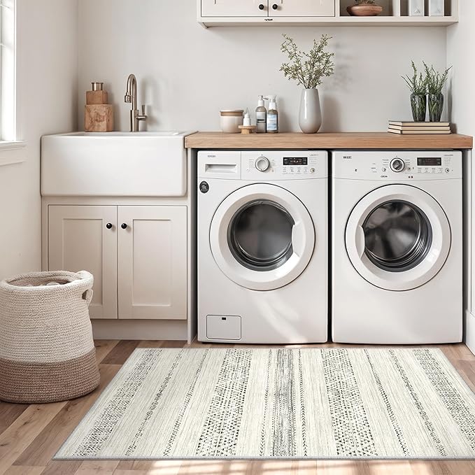 Miukiki 4x6 Area Rug for Living Room Moroccan Washable Rugs Non Slip Indoor Floor Carpet Foldable Large Soft Area Rug for Dining Room Bedroom with Low Pile(Grey,4'x6')