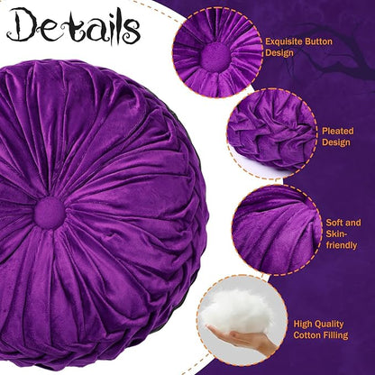 Beeveer 3 Pcs Round Throw Velvet Pillows Classy Accent Pumpkin Throw Pillows 15 Inch Decorative Cushion for Couch Chair Bed Car, 2 Styles(Black, Purple, White)