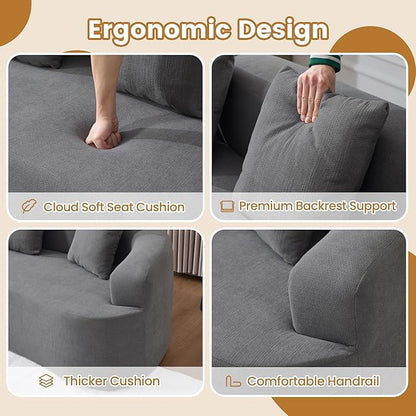 103" L Shaped Boneless Sectional Couches for Living Room, Curved Modular Sectional Sofa with Chaise, Modern Cloud Couch Deep 3 Seat No Assembly, Dark Grey