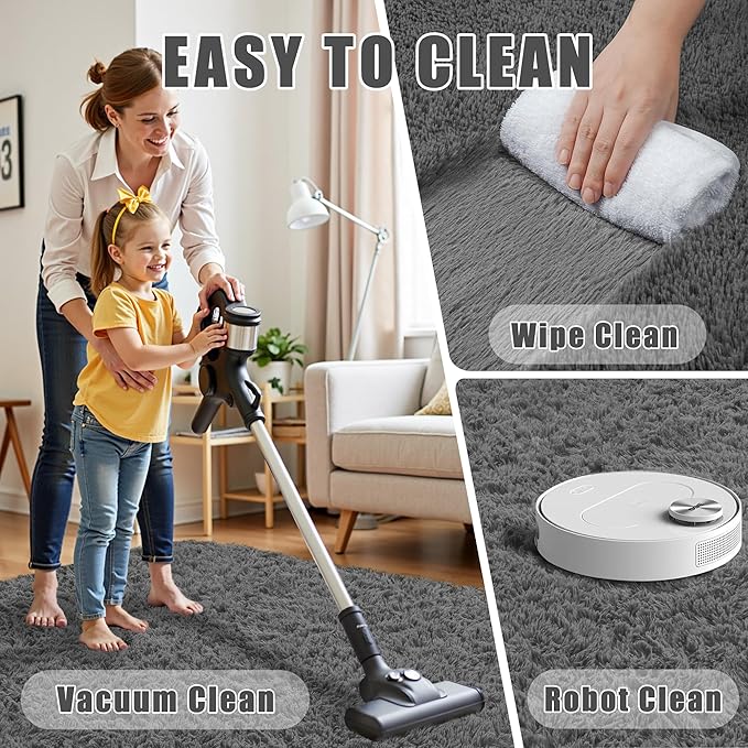 5x8 Area Rug for Living Room:Ultra Soft Fluffy Shag Dark Grey Rugs,Large Fuzzy Plush Indoor Non Slip Carpet Washable Rug for Bedroom Kids Nursery Office Dorm Modern Decor(Dark Grey 5'x8')