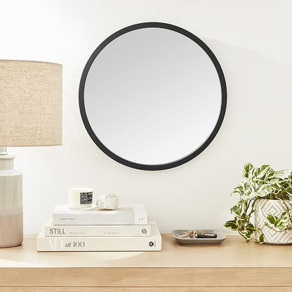 Umbra Hub Round Wall Mirror with Rubber Frame, Modern Style for Bathroom, Entryway, Living Room and More, 18-Inch, Black