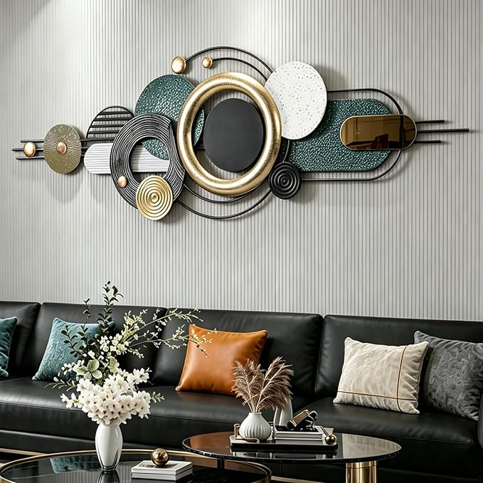 Lucky Monet Wall Art Decor Large Metal Wall Art Modern Geometric Circular Decor 59"x21" Wall Sculptures Wall Hanging Decoration for Living Room Dinning Room Bedroom Entryway Kitchen (Style 7)