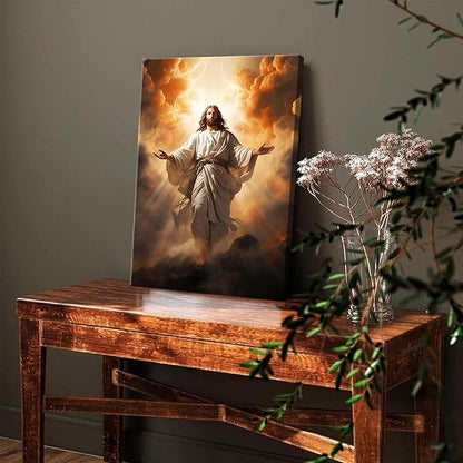 Jesus Canvas Wall Art, Christ Divine Mercy Portrait, Catholic Christian Wall Decor of God for Living Room or Prayer Room, Vintage Room Decor Picture – 16"x24" Framed