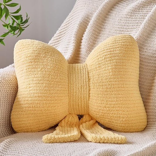 Bow Pillow, Decorative Throw Pillows with Soft Plush, Bow Throw Pillow for Couch Bed, Home Decor Bow Shaped Pillow for Bedroom Living Room (Yellow, 12 Inches)