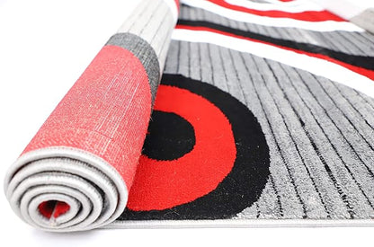 GLORY RUGS Modern Area Rug 8x10 Red Gray Swirls Carpet Bedroom Living Room Contemporary Dining Accent Sevilla Collection 4817 (8x10, Red)