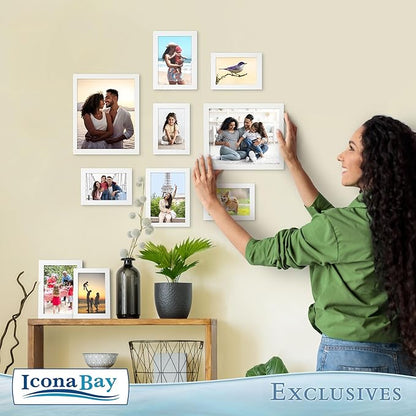 Icona Bay Combination White Picture Frames Set - 10 PC (Five 4x6, Three 5x7, Two 8x10), Multi-Pack for Modern Wall Gallery, Exclusives Collection