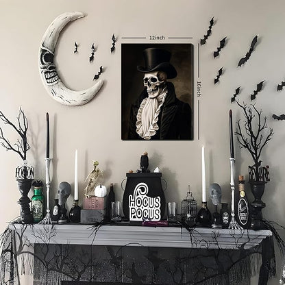 Dark Academia Wall Art, Moody Gothic Canvas Prints Wall Decor Paintings, Victorian Creepy Skull and Moth Posters Pictures Artwork for Bedroom Living Room 12x16 Inch Framed