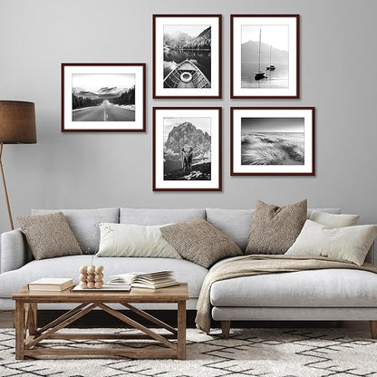 Americanflat 16x20 Picture Frame with Polished Plexiglass - Set of 5 - Use as 12x16 Frame with Mat or Display 16x20 Photo Without Mat - Galleria Collection - Picture Frames for Wall Display - Mahogany