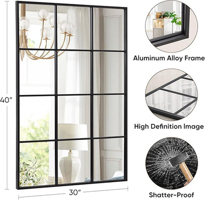 Suidia Wall Mirror, 30" x 40" Window Decorative Mirrors, Metal Framed Wall Decor Wall-Mounted Mirrors for Bedroom, Living Room, Entryway, Black