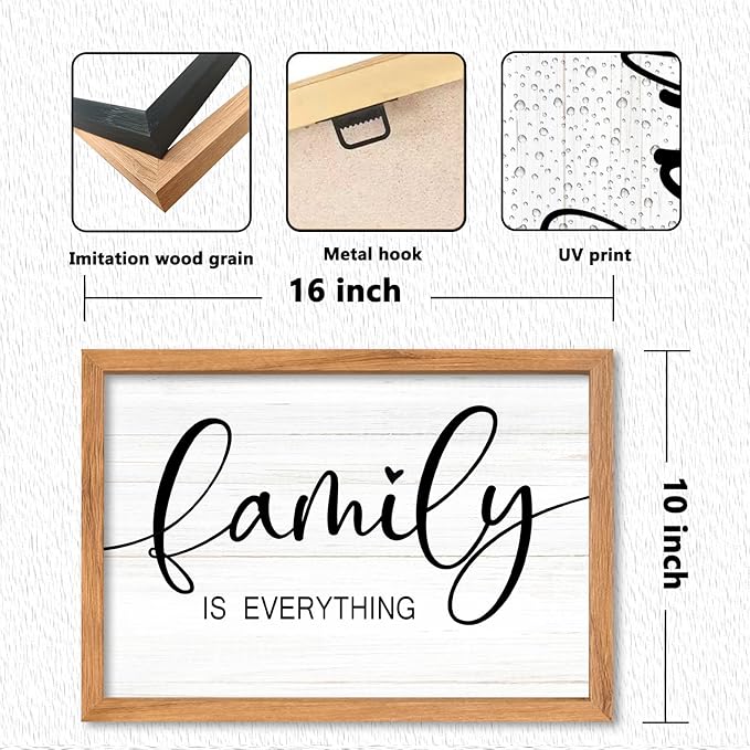 AuraPeak Family Is Everything Wall Decor Rustic Dining Room Sign for Horizontal Home Living Room Entryway Hallway Wood Hanging Plaque Wall Art Decoration (Wood 16"×10")