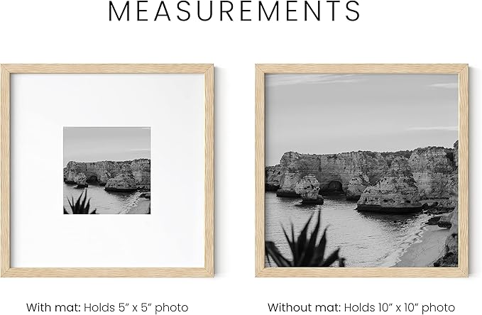 HAUS AND HUES Beige Oak Wood 10x10 Picture Frames - Set of 9, Square Frames with Mat, Elegant Frames for Posters and Wall Decor (10x10 in, Beige, Set of 9)