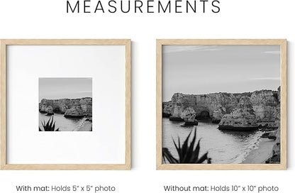 HAUS AND HUES Beige Oak Wood 10x10 Picture Frames - Set of 9, Square Frames with Mat, Elegant Frames for Posters and Wall Decor (10x10 in, Beige, Set of 9)