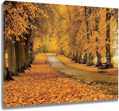 LB Fall Forest Wall Art for Living Room Nature Autumn Orange Maple Leaf Tree Landscape Canvas Wall Decor for Bedroom Office Modern Aesthetic Bathroom Wall Art Framed Ready to Hang 12L x 12W