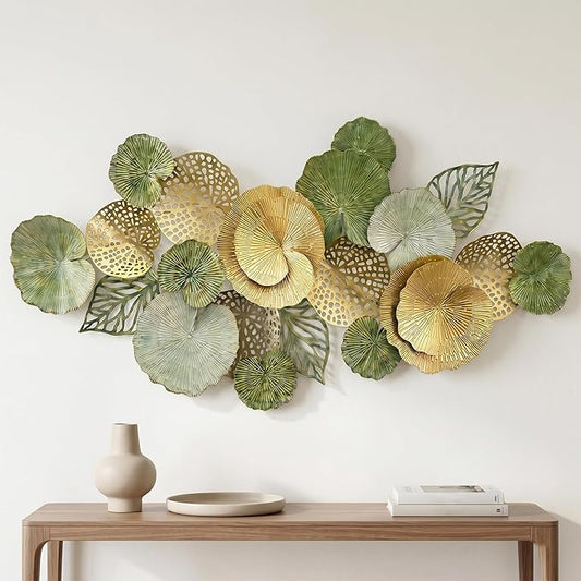 Axioglo Large Metal Wall Art Decor, 3D Abstract Botanical Leaf Design, Handcrafted Metal Wall Sculpture for Living Room, Bedroom & Entryway（51"）