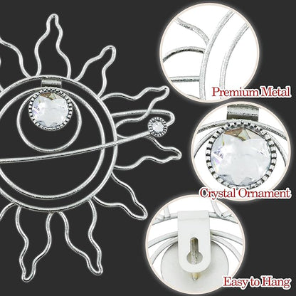 Silver Metal Wall Art, Abstract Sun Moon Star Decor, Modern Line Art Valentine Decorations, Mystical Star Circle Planet Handmade Wall Valentine Decor for Living Room Kitchen Office 9 inch