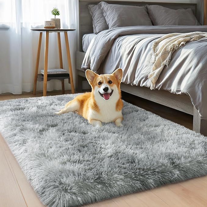 qulint Small Rugs for Bedroom, Fluffy 2x3 Area Rug for Besides Soft Shag Fuzzy Throw Rug for Boys Room, Plush Shaggy Alfombras for Kids Boys and Girls Dorm Home Decor (2ft x 3ft, Tie-Dyed Grey)