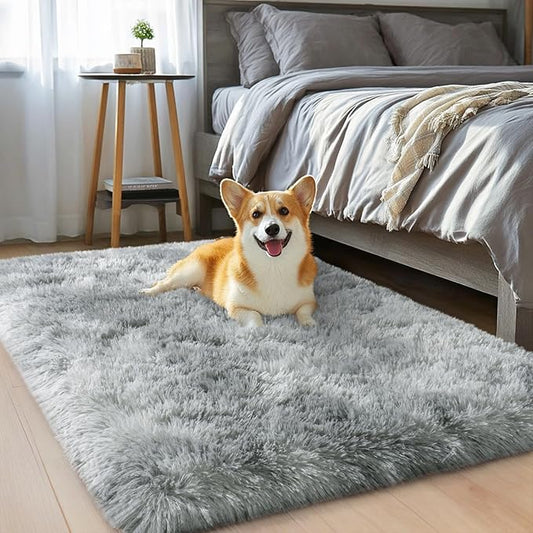 qulint Small Rugs for Bedroom, Fluffy 2x3 Area Rug for Besides Soft Shag Fuzzy Throw Rug for Boys Room, Plush Shaggy Alfombras for Kids Boys and Girls Dorm Home Decor (2ft x 3ft, Tie-Dyed Grey)