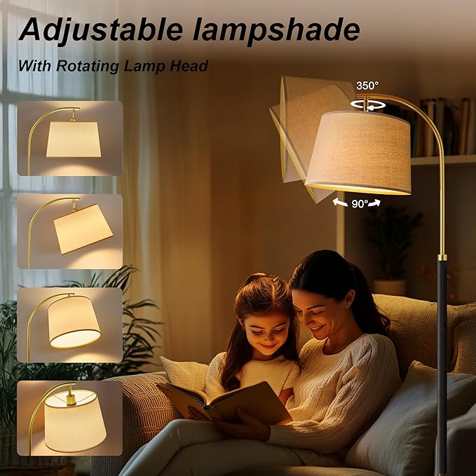 G-SAFAVA 63" Wood Floor Lamps for Living Room with Foot Switch Arc Tall Standing Lamp for Bedroom Mid Century Modern Corner Gold Floor Lamps for Office Nursery Industrial Reading Lamp, Wood Black