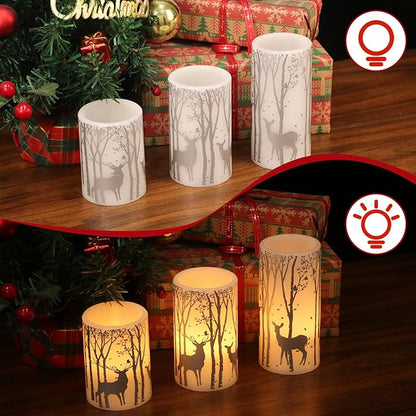 Silver Deer Flameless Flickering Candles Battery Operated with 6H Timer, 3 Pack Real Wax Warm Light LED Pillar Candles Dinner Tabletop Holiday Centerpiece Decor 3" x 6"