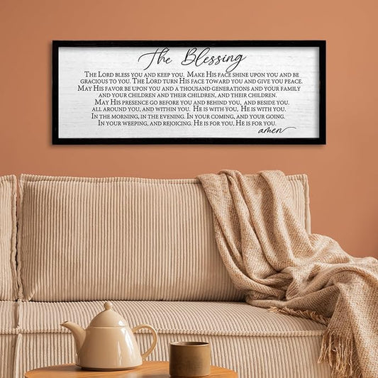 TQianJiang Christian Inspirational Quote Wall Art The Blessing May The Lord Bless You Sign Scripture Print 24"×10" Bible Verse Positive Sayings for Living Room Bedroom Wood Wall Hanging (Black)