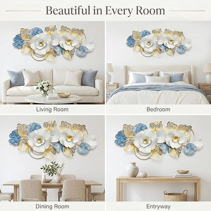 Axioglo Large Metal Wall Art Decor, 3D Modern Abstract Floral Pattern Design, Handcrafted Metal Wall Sculpture for Living Room, Bedroom & Entryway（51"）