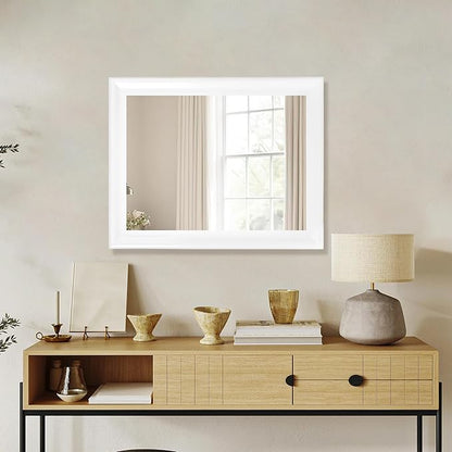 CULER White Wood Wall Mirror for Bathroom,Rectangle 20 x 16 inch Hanging Vanity Mirrors with Wooden Frame for Living Room,Bedroom,Entryway