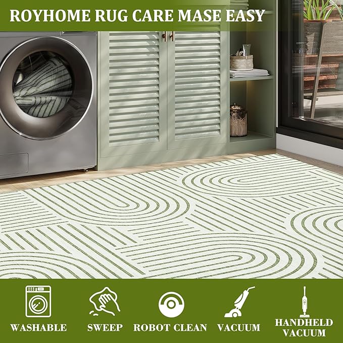 ROYHOME Modern Rug 2x6 Runners for Hallways, Abstract Kitchen Runner Rugs Non Slip Bath Runners, Rainbow Washable Runners Rug for Bedroom, Soft Long Rugs for Entryway Bathroom Laundry Dorm, Green
