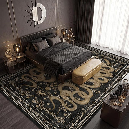 Garvee Snake Gothic 9x12 Area Rug Dark Whimsical Moody Witchy Unique Soft Thin Large Carpet for Living Room Bedroom Dining Room Playroom Indoor Decor Low Pile TPE Backing Black Gray