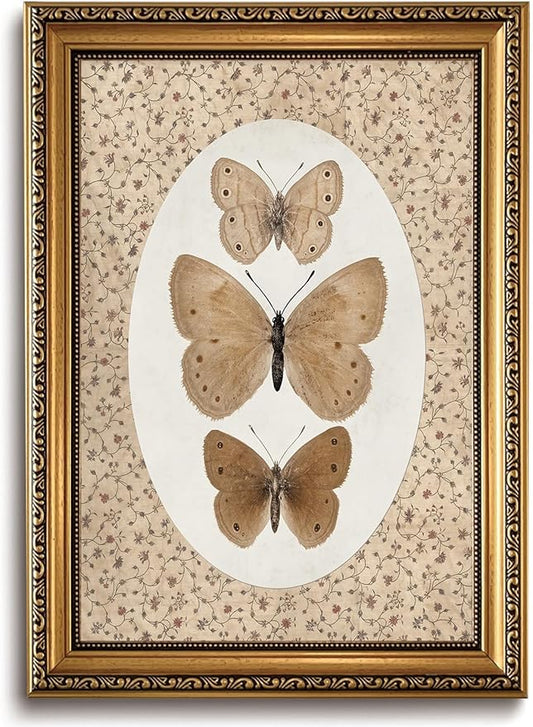 WZGZXU Vintage Gold Framed Wall Art Butterfly Pictures Wall Decor Moth Taxidermy Canvas Art Bathroom Shelf Paintings Print Antique Farmhouse Artwork For Living Room Bedroom