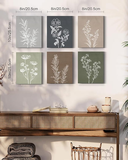 Drsoum Botanical Wall Art Framed Boho Wall Art Decor Wooded Minimalist Vintage Print Modern Rustic Farmhouse Home Kitchen Decor 8x10inx6pcs